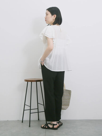 【Made in India】シャーリングブラウス（オフホワイト/ブラック/ブルー）｜Samansa Mos2 blue（サマンサモスモス ブルー）通販