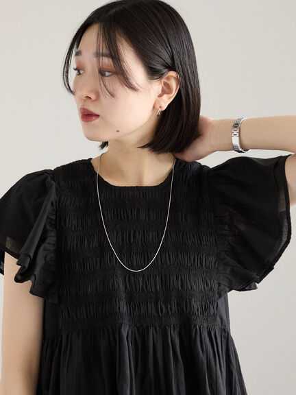 【Made in India】シャーリングブラウス（オフホワイト/ブラック/ブルー）｜Samansa Mos2 blue（サマンサモスモス ブルー）通販