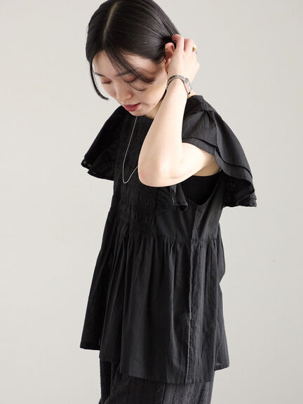 【Made in India】シャーリングブラウス（オフホワイト/ブラック/ブルー）｜Samansa Mos2 blue（サマンサモスモス ブルー）通販