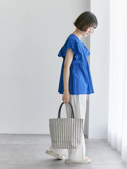 【Made in India】シャーリングブラウス（オフホワイト/ブラック/ブルー）｜Samansa Mos2 blue（サマンサモスモス ブルー）通販