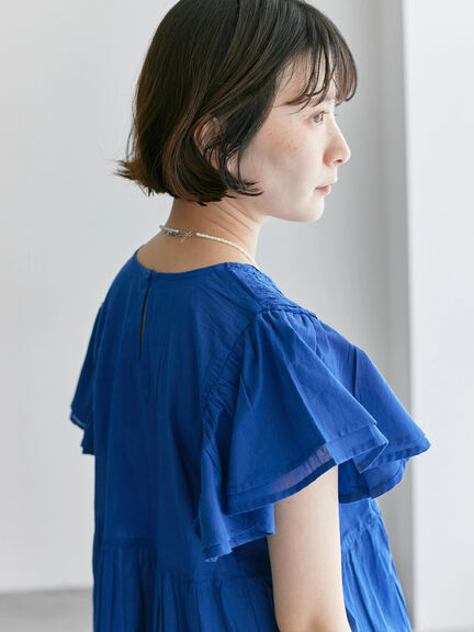 【Made in India】シャーリングブラウス（オフホワイト/ブラック/ブルー）｜Samansa Mos2 blue（サマンサモスモス ブルー）通販