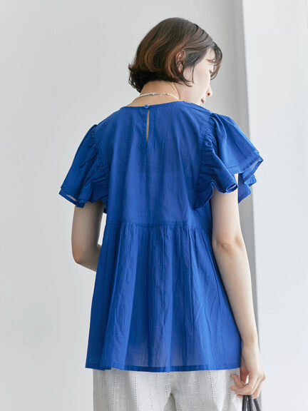 【Made in India】シャーリングブラウス（オフホワイト/ブラック/ブルー）｜Samansa Mos2 blue（サマンサモスモス ブルー）通販