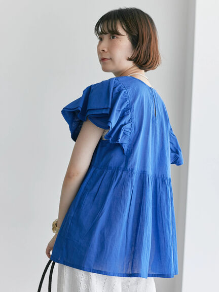 【Made in India】シャーリングブラウス（オフホワイト/ブラック/ブルー）｜Samansa Mos2 blue（サマンサモスモス ブルー）通販
