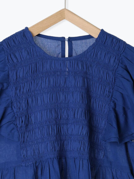 【Made in India】シャーリングブラウス（オフホワイト/ブラック/ブルー）｜Samansa Mos2 blue（サマンサモスモス ブルー）通販