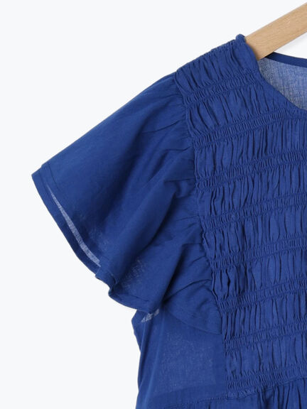 【Made in India】シャーリングブラウス（オフホワイト/ブラック/ブルー）｜Samansa Mos2 blue（サマンサモスモス ブルー）通販
