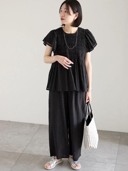 【Made in India】シャーリングブラウス（オフホワイト/ブラック/ブルー）｜Samansa Mos2 blue（サマンサモスモス ブルー）通販