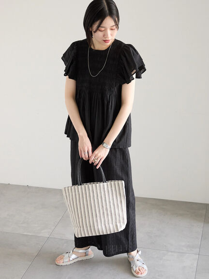 【Made in India】シャーリングブラウス（オフホワイト/ブラック/ブルー）｜Samansa Mos2 blue（サマンサモスモス ブルー）通販