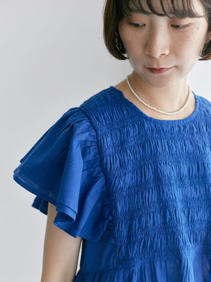 【Made in India】シャーリングブラウス（オフホワイト/ブラック/ブルー）｜Samansa Mos2 blue（サマンサモスモス ブルー）通販