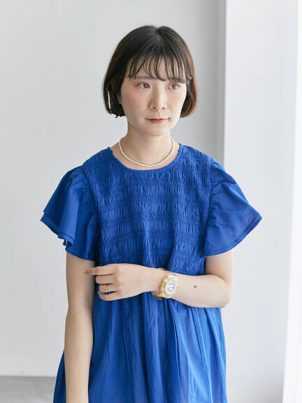 【Made in India】シャーリングブラウス（オフホワイト/ブラック/ブルー）｜Samansa Mos2 blue（サマンサモスモス ブルー）通販
