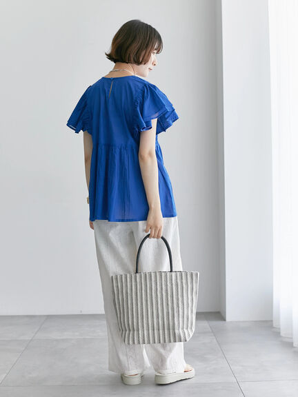 【Made in India】シャーリングブラウス（オフホワイト/ブラック/ブルー）｜Samansa Mos2 blue（サマンサモスモス ブルー）通販