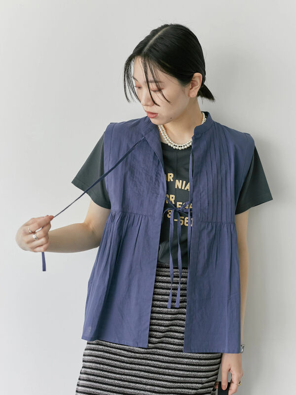 【Made in India】リボンベスト（ネイビー）｜Samansa Mos2 blue（サマンサモスモス ブルー）通販
