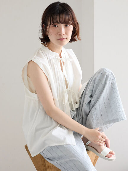 【Made in India】リボンベスト（オフホワイト/ブラック/ネイビー）｜Samansa Mos2 blue（サマンサモスモス ブルー）通販