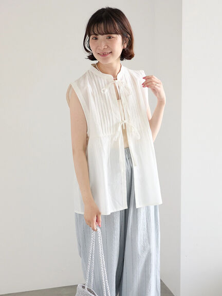 【Made in India】リボンベスト（オフホワイト/ブラック/ネイビー）｜Samansa Mos2 blue（サマンサモスモス ブルー）通販