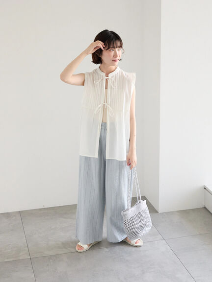 【Made in India】リボンベスト（オフホワイト/ブラック/ネイビー）｜Samansa Mos2 blue（サマンサモスモス ブルー）通販