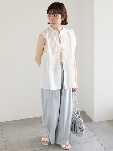 【Made in India】リボンベスト（オフホワイト/ブラック/ネイビー）｜Samansa Mos2 blue（サマンサモスモス ブルー）通販