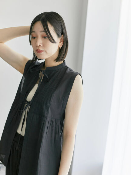 【Made in India】リボンベスト（オフホワイト/ブラック/ネイビー）｜Samansa Mos2 blue（サマンサモスモス ブルー）通販
