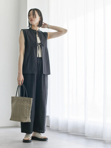 【Made in India】リボンベスト（オフホワイト/ブラック/ネイビー）｜Samansa Mos2 blue（サマンサモスモス ブルー）通販