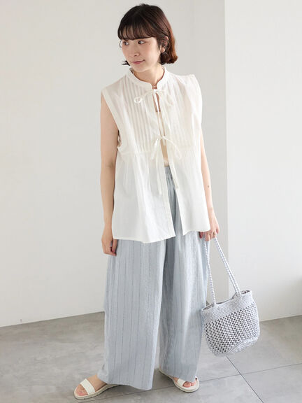 【Made in India】リボンベスト（オフホワイト/ブラック/ネイビー）｜Samansa Mos2 blue（サマンサモスモス ブルー）通販