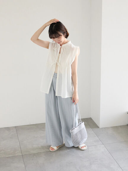 【Made in India】リボンベスト（オフホワイト/ブラック/ネイビー）｜Samansa Mos2 blue（サマンサモスモス ブルー）通販