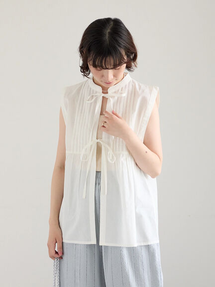 【Made in India】リボンベスト（オフホワイト/ブラック/ネイビー）｜Samansa Mos2 blue（サマンサモスモス ブルー）通販
