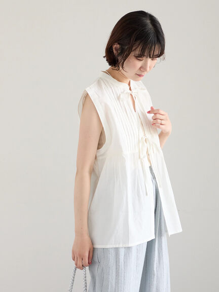 【Made in India】リボンベスト（オフホワイト/ブラック/ネイビー）｜Samansa Mos2 blue（サマンサモスモス ブルー）通販
