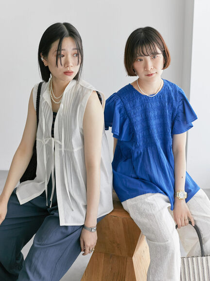 【Made in India】リボンベスト（オフホワイト/ブラック/ネイビー）｜Samansa Mos2 blue（サマンサモスモス ブルー）通販