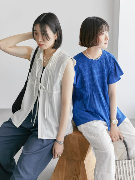 【Made in India】リボンベスト（オフホワイト/ブラック/ネイビー）｜Samansa Mos2 blue（サマンサモスモス ブルー）通販