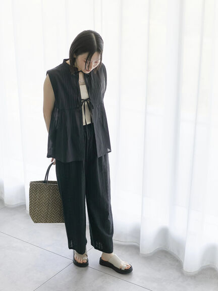 【Made in India】リボンベスト（オフホワイト/ブラック/ネイビー）｜Samansa Mos2 blue（サマンサモスモス ブルー）通販