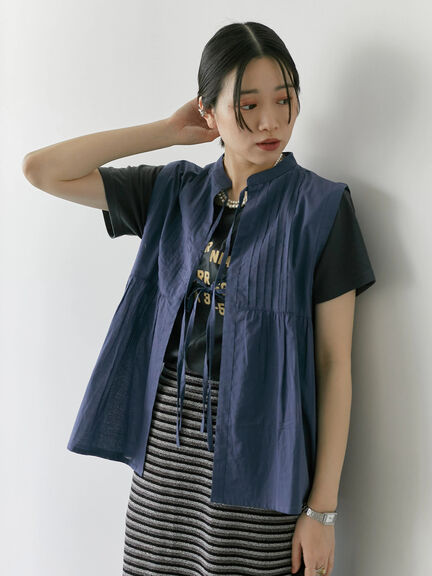 【Made in India】リボンベスト（オフホワイト/ブラック/ネイビー）｜Samansa Mos2 blue（サマンサモスモス ブルー）通販