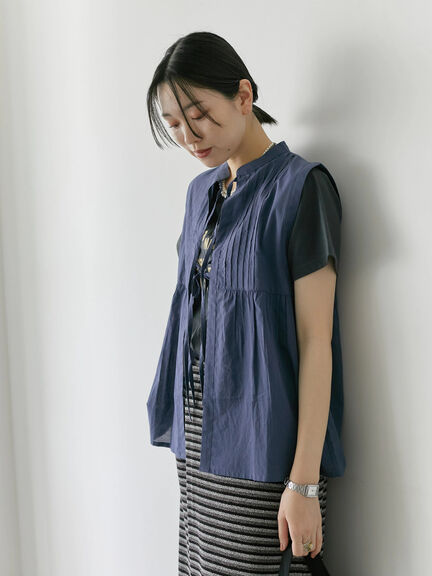 【Made in India】リボンベスト（オフホワイト/ブラック/ネイビー）｜Samansa Mos2 blue（サマンサモスモス ブルー）通販