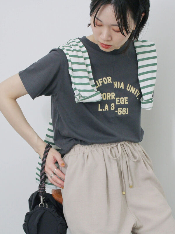 セール】 リメイク風Tシャツ（オフホワイト/チャコールグレー