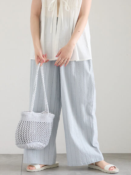 【Made in India】シフリーパンツ（オフホワイト/ブラック/サックスブルー）｜Samansa Mos2 blue（サマンサモスモス ブルー）通販