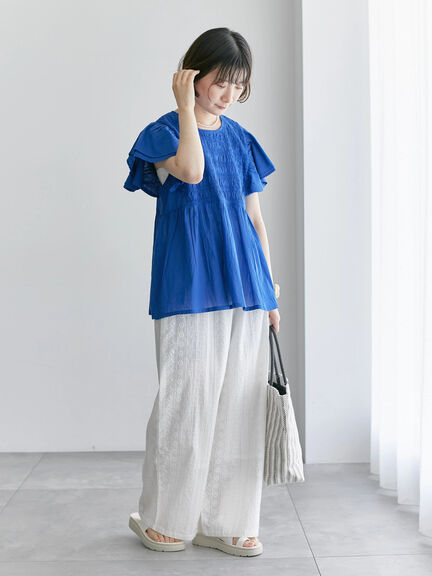 【Made in India】シフリーパンツ（オフホワイト/ブラック/サックスブルー）｜Samansa Mos2 blue（サマンサモスモス ブルー）通販