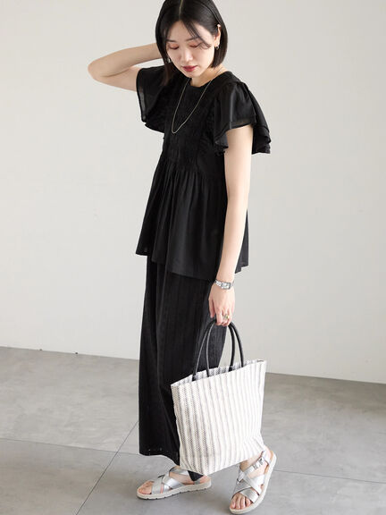 【Made in India】シフリーパンツ（オフホワイト/ブラック/サックスブルー）｜Samansa Mos2 blue（サマンサモスモス ブルー）通販