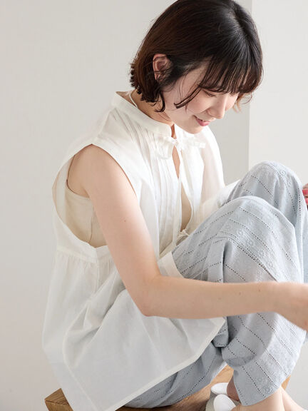 【Made in India】シフリーパンツ（オフホワイト/ブラック/サックスブルー）｜Samansa Mos2 blue（サマンサモスモス ブルー）通販