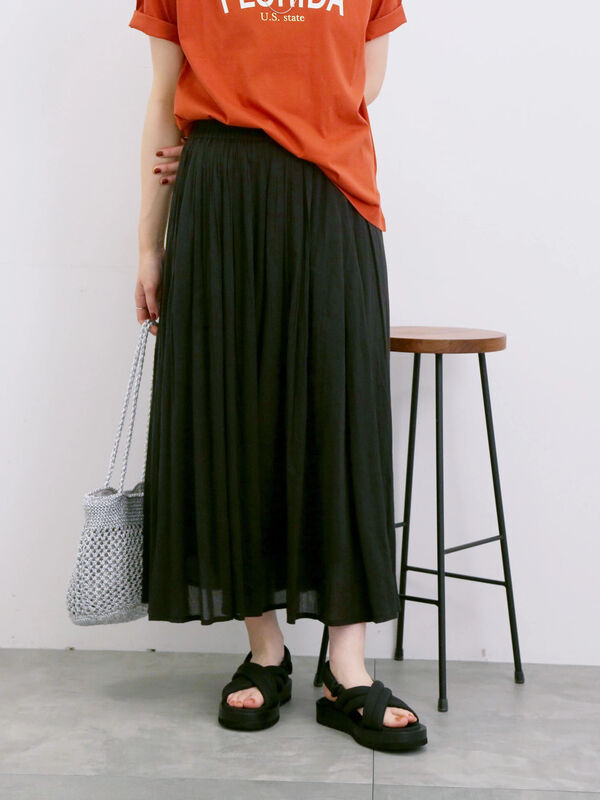 【Made in India】ボイルギャザースカート（ブラック）｜Samansa Mos2 blue（サマンサモスモス ブルー）通販