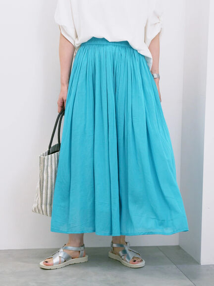 【Made in India】ボイルギャザースカート（ブラック/ターコイズブルー/ブルー/プラム）｜Samansa Mos2 blue（サマンサモスモス ブルー）通販