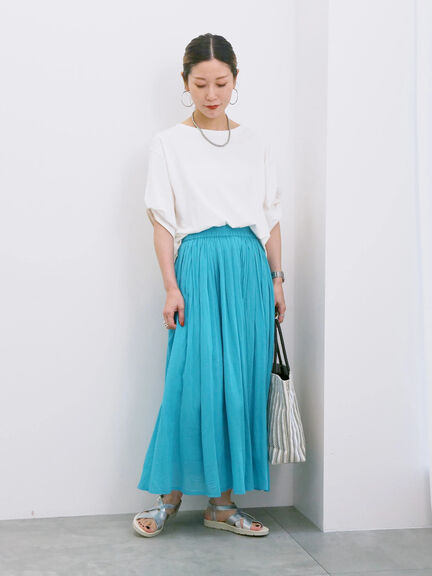【Made in India】ボイルギャザースカート（ブラック/ターコイズブルー/ブルー/プラム）｜Samansa Mos2 blue（サマンサモスモス ブルー）通販