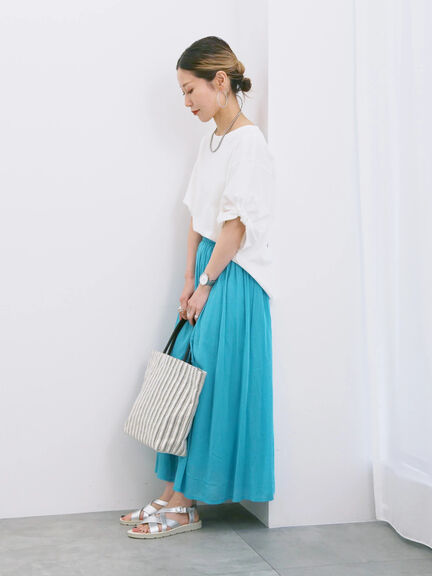 【Made in India】ボイルギャザースカート（ブラック/ターコイズブルー/ブルー/プラム）｜Samansa Mos2 blue（サマンサモスモス ブルー）通販