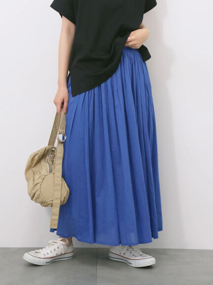 【Made in India】ボイルギャザースカート（ブラック/ターコイズブルー/ブルー/プラム）｜Samansa Mos2 blue（サマンサモスモス ブルー）通販