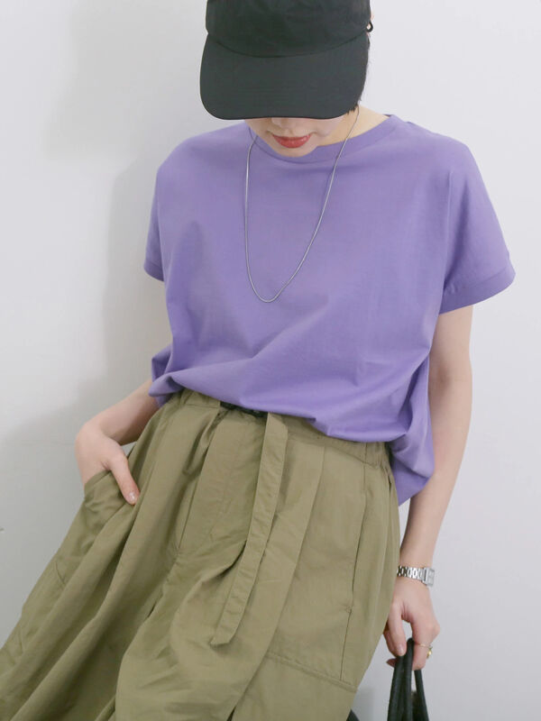 【USAコットン】アソートフレンチスリーブT（パープル）｜Samansa Mos2 blue（サマンサモスモス ブルー）通販