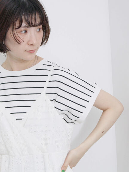 【USAコットン】アソートフレンチスリーブT（グレー/ブラック/ブラウン/グリーン/パープル）｜Samansa Mos2 blue（サマンサモスモス ブルー）通販