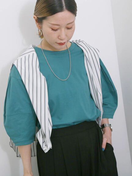 【USAコットン】ランタンスリーブTシャツ（オフホワイト/チャコールグレー/グリーン）｜Samansa Mos2 blue（サマンサモスモス ブルー）通販