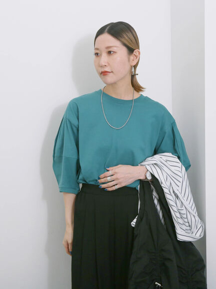 【USAコットン】ランタンスリーブTシャツ（オフホワイト/チャコールグレー/グリーン）｜Samansa Mos2 blue（サマンサモスモス ブルー）通販