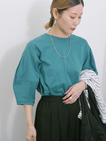 【USAコットン】ランタンスリーブTシャツ（オフホワイト/チャコールグレー/グリーン）｜Samansa Mos2 blue（サマンサモスモス ブルー）通販
