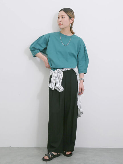 【USAコットン】ランタンスリーブTシャツ（オフホワイト/チャコールグレー/グリーン）｜Samansa Mos2 blue（サマンサモスモス ブルー）通販