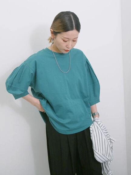 【USAコットン】ランタンスリーブTシャツ（オフホワイト/チャコールグレー/グリーン）｜Samansa Mos2 blue（サマンサモスモス ブルー）通販