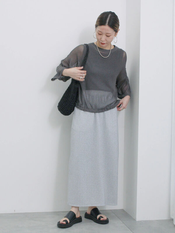 サマンサモスモス ブルー Samansa Mos2 blue ◎アソートメッシュニットプルオーバー （グレー） サマンサモスモス ブルー Samansa Mos2 blue ◎アソートメッシュ