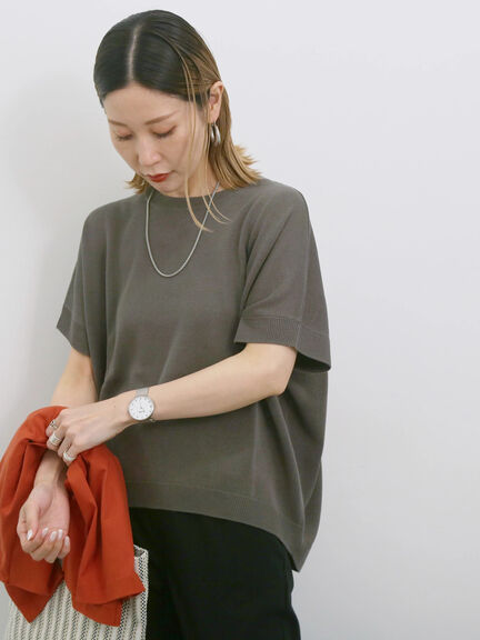 【マシンウォッシャブル】麻タッチニットプルオーバー（チャコールグレー/ネイビー/キナリ）｜Samansa Mos2 blue（サマンサモスモス ブルー）通販