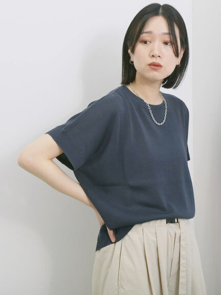 【マシンウォッシャブル】麻タッチニットプルオーバー（チャコールグレー/ネイビー/キナリ）｜Samansa Mos2 blue（サマンサモスモス ブルー）通販